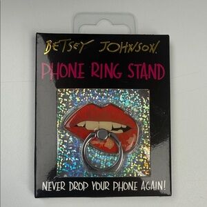 Betsey Johnson Red Lips Phone Ring Holder with Silver Ring